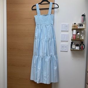 NWOT Zara Blue Cotton Shirred Summer Midi Dress
